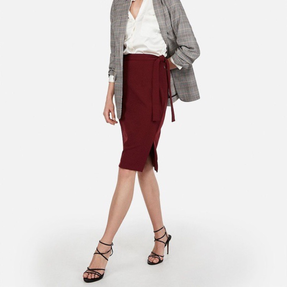 EXPRESS Side Tie Pencil Skirt in Maroon SIZE 00 - Picture 3 of 8